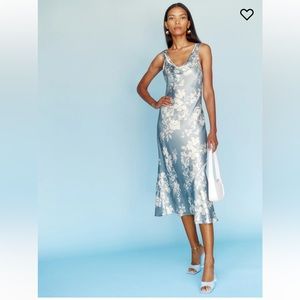 Reformation Bryn Silk Dress Blue Floral
